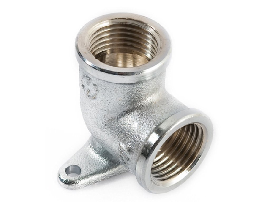 ATTACCO A MURO FEMMINA FEMMINA CON FLANGIA 2 FORI IN OTTONE CROMATO LUCIDO Ø 1/2"