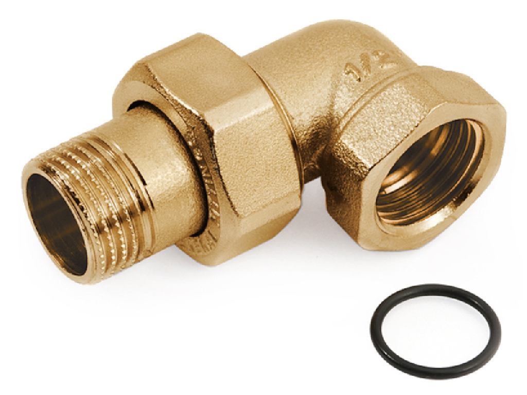 ANGOLO MASCHIO FEMMINA CON O-RING PER RADIATORE IN OTTONE GIALLO