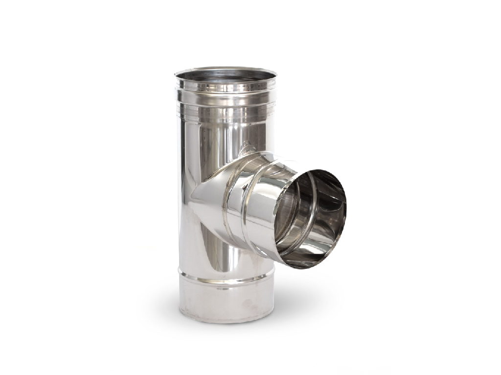 TEE A 90°MONOPARETE PER CANNA FUMARIA IN ACCIAIO INOX AISI 316