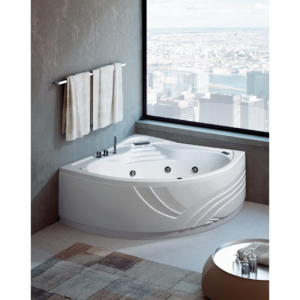 VASCA IDRO CON RUBINETTERIA BORDO VASCA ANGOLARE MOD. CIPRO cm 140x140 C/Rub. Bordo Vasca