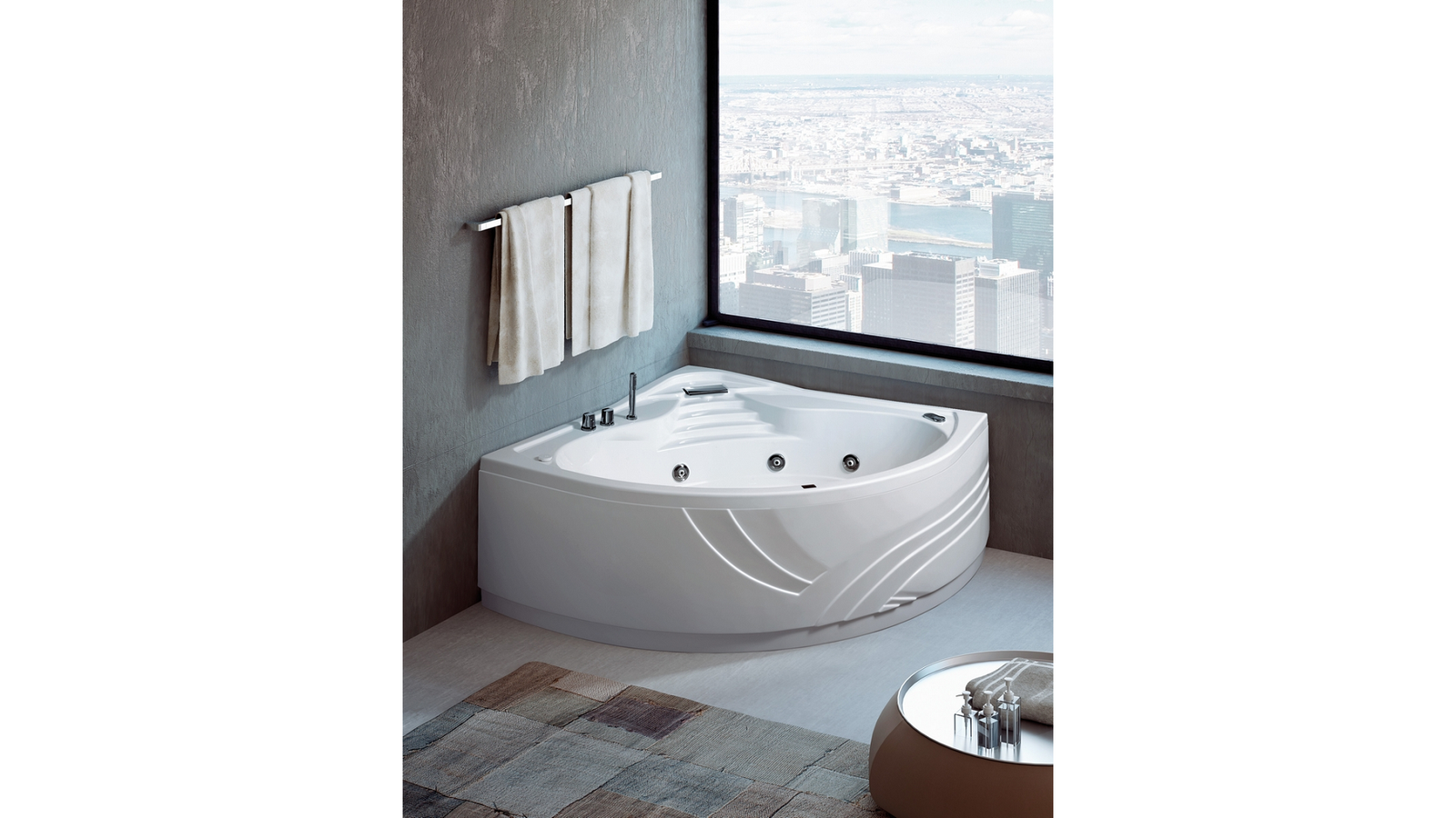 VASCA IDRO CON RUBINETTERIA BORDO VASCA ANGOLARE MOD. CIPRO cm 140x140 C/Rub. Bordo Vasca