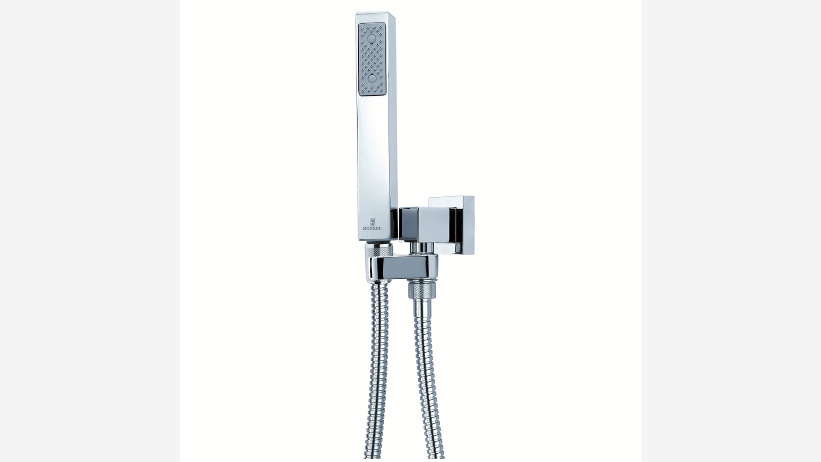 SET "CUBE" IN OTTONE DOCCIA+SUPPORTO INCASSO GIREVOLE+FLESSIBILE Cromo
