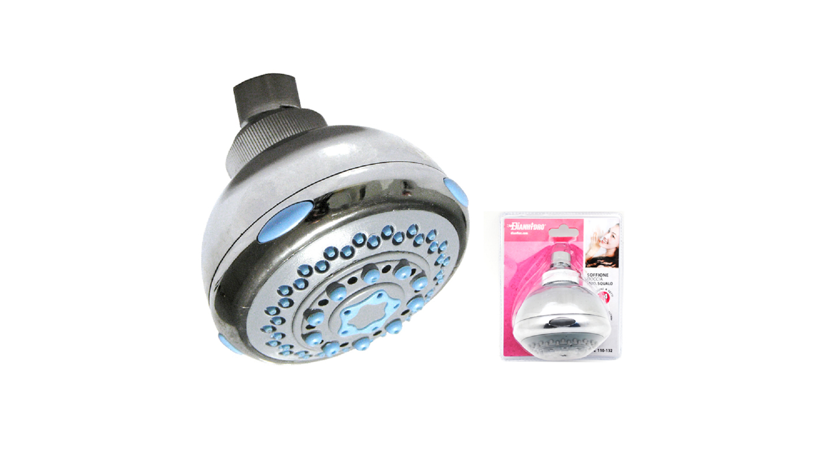 SOFFIONE DOCCIA SQUALO CON SNODO ZAMA Cromo - Diam. 80 mm